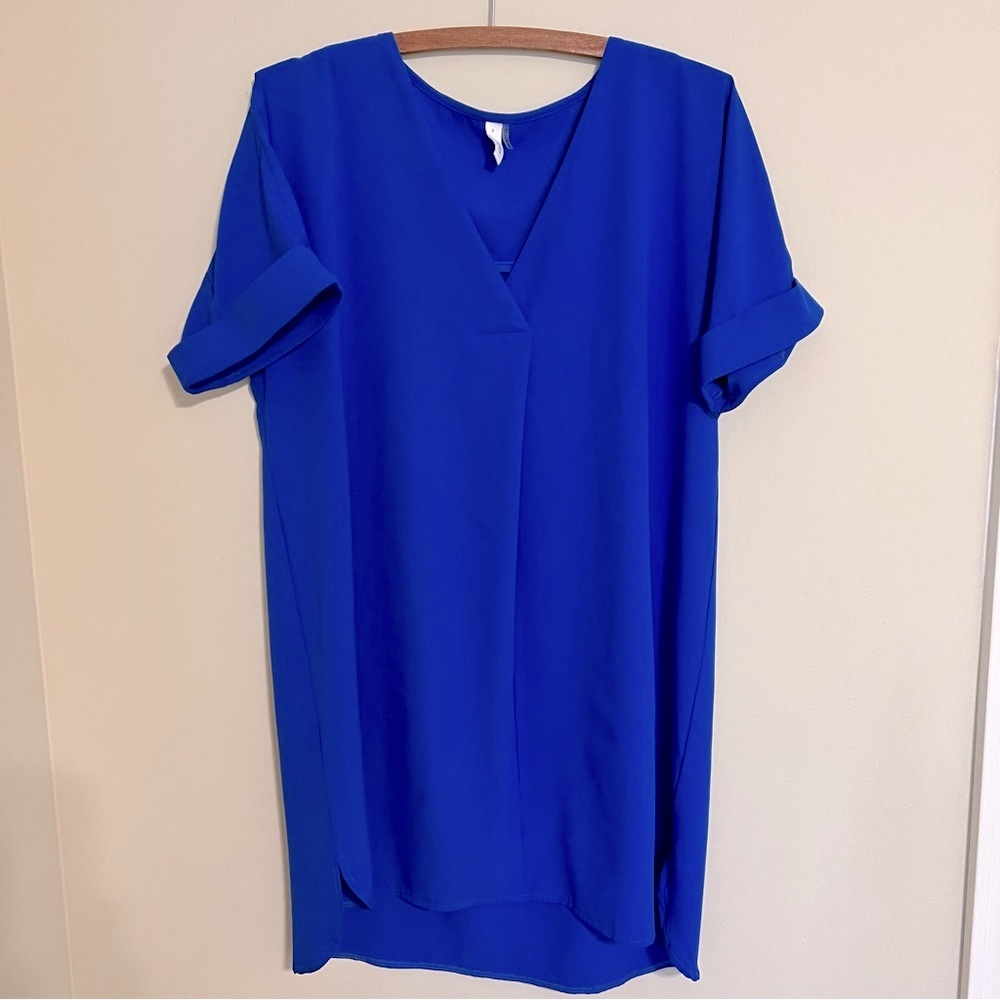 blue dress w/ cuff sleeves | high-low | small